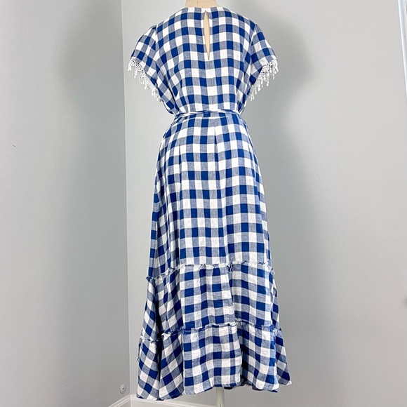 Reformation Calista Gingham Plaid Blue Wrap Maxi Dress - Picture 4 of 5